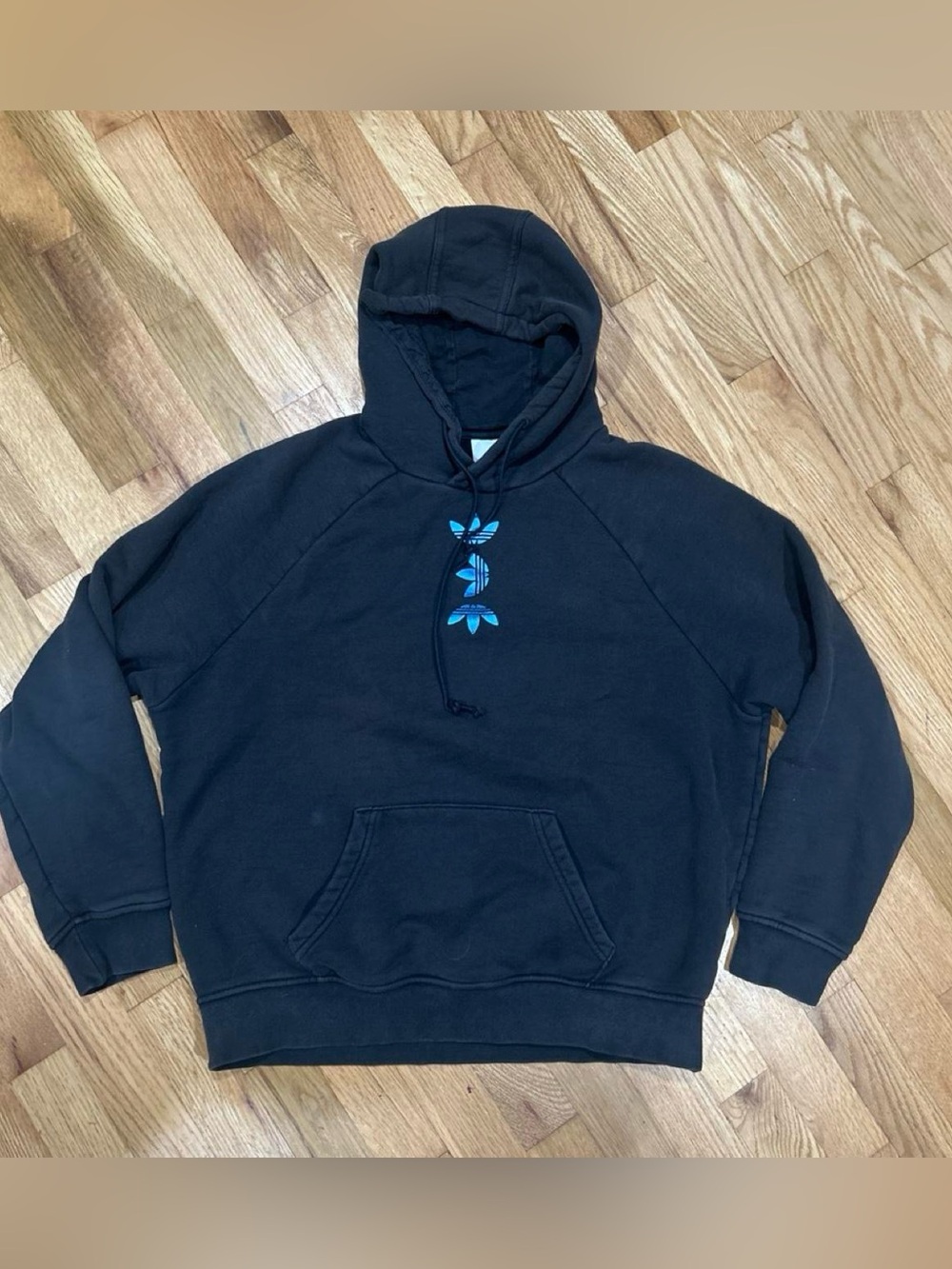 adidas Original Black Crewneck Hoodie with Blue Trefoil Accent
